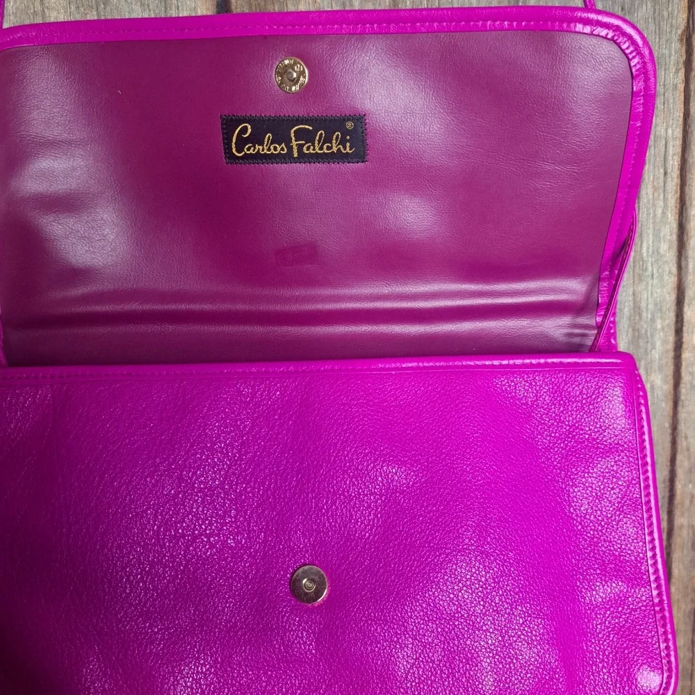 80s Retro Barbiecore Carlos Falchi Pink Leather Shoulder Bag Embossed Reptile